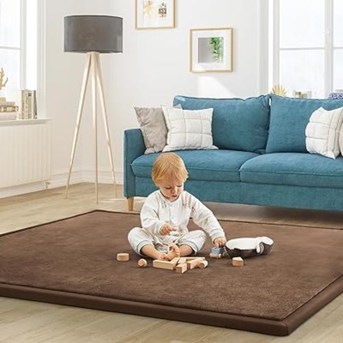 ILPEOD Baby Play Mat for Floor Tummy Time Mat Nursery Rug Muscle Area Rug Playroom Rug Tatami 74 * 50" Memory Foam 1.3" Thick Crawling For Babies,Toddlers, Infants, Kids,Floor,Coffee