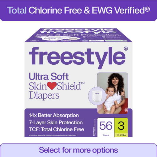 Freestyle Hyper Absorbent Ultra Soft TCF Baby Diapers, Size 3, 56 Count (Select for More)