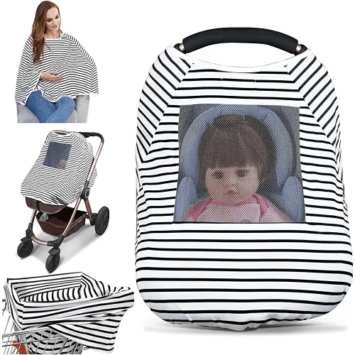 Baby Nursing Cover & Nursing Poncho - Multi Use Cover for Baby Car Seat Canopy, Shopping Cart Cover, Stroller Cover, 360° Full Privacy Breastfeeding Coverage, Baby Shower Gifts for Boy&Girl