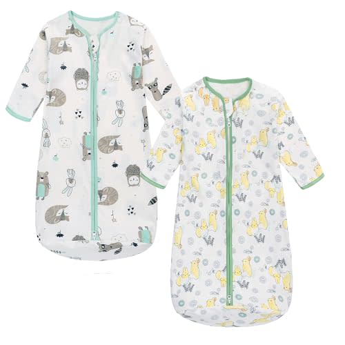 Miracle Baby Long Sleeve Sleep Sack 2-Pack, 100% Cotton Wearable Blanket Baby Sleeping Bag for Newborn Infant Toddler