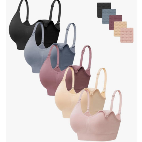HBselect Women Maternity Bras 5 Pack Nursing Bras for Breastfeeding Seamless Pregnancy Sleep Bralette with Extra Extenders