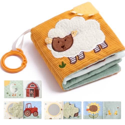 let's make Montessori Baby Books Toys, Touch Feel Cloth Crinkle Books for Babies, Sensory Book for Babies 0-6, 6-12 & 12-18 Months, Newborn, Infant, Shower Gift, Busy Book Toy, Safe Mirror, Teething