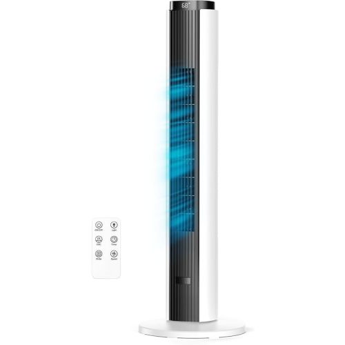 ZAFRO Tower Fan for Bedroom, 37'' Cooling Fans with 4 Modes 6 Speeds, 26 ft/s Velocity, 28dB Quiet for Sleep, LED Touchpad & 12H Timer, 90° Oscillating Floor Fans that Blow Cold Air, Black+White