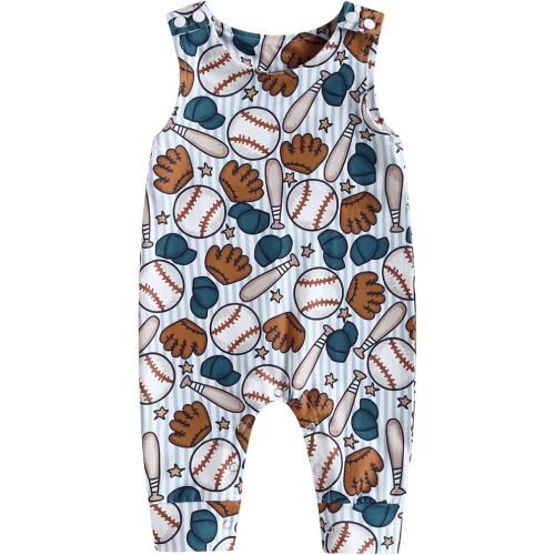 Baby Boy Girls Football Print Sleeveless Romper Bodysuit One Piece Football Outfit Suspender Jumpsuit