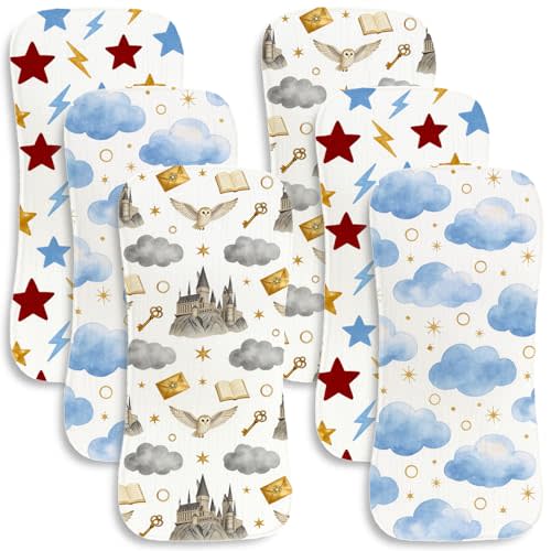 6pcs Magical Burp Cloths for Baby Boys Girls Parent,100% Cotton Magical School Muslin Baby Burping Cloths, Ins-Ready Cute Magic Castle Theme Newborn Set Essentials