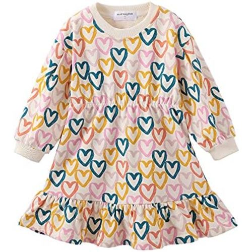 Mud Kingdom Little Girls Love Heart Smocked Sweatshirt Dress Long Sleeve Colorful