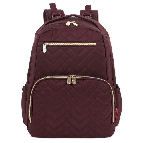 Fisher-Price 17L Signature Morgan Quilted Multi-Pocket Diaper Bag Backpack with Matching Changing Pad, Insulated Bottle Pocket, Tablet Pocket and Stroller Straps in Burgundy
