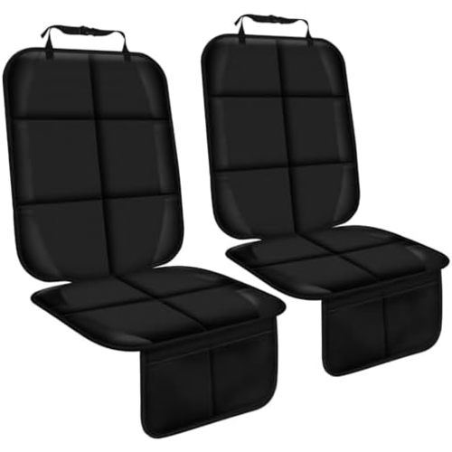 Car Seat Protector for Child Car Seat, Waterproof 600D Thick Padding Car Seat Cover, Non-Slip Bottom, 2 Mesh Pockets for Baby and Pet, Black, 2 Pack