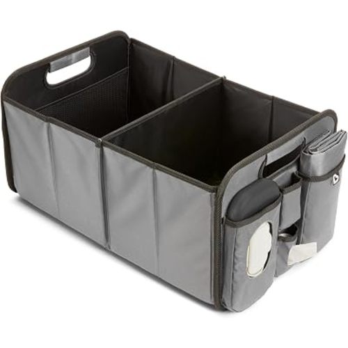 Munchkin Out-n-About Trunk Organizer for SUVs and Cars with Portable Changing Pad and Wet Baby Wipes for Diaper Changes On-the-Go, Collapsible, Grey