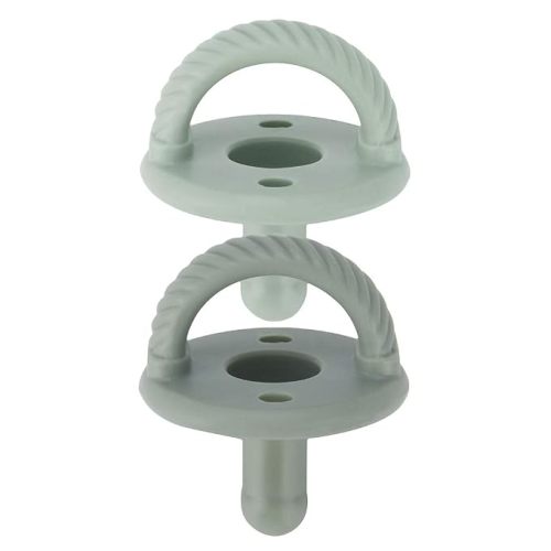 Itzy Ritzy Silicone Pacifiers for Ages 6-18 Months - Itzy Soother Pacifiers Feature Collapsible Handle & Two Air Holes for Added Safety; Set of 2 in Buttercream & Toast