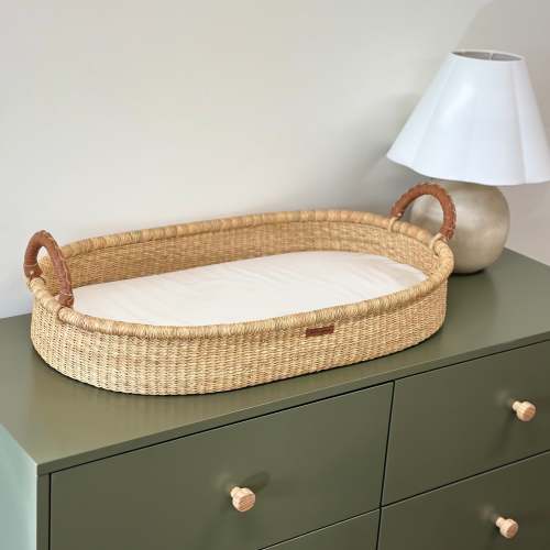 Camel Vegan Leather Handle Changing Basket
