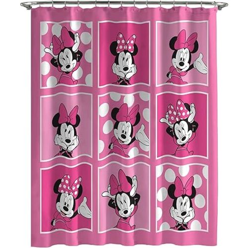 Jay Franco Disney Minnie Mouse Cute Emotions Shower Curtain & Easy Care Fabric Kids Bath Curtain (Official Disney Product)