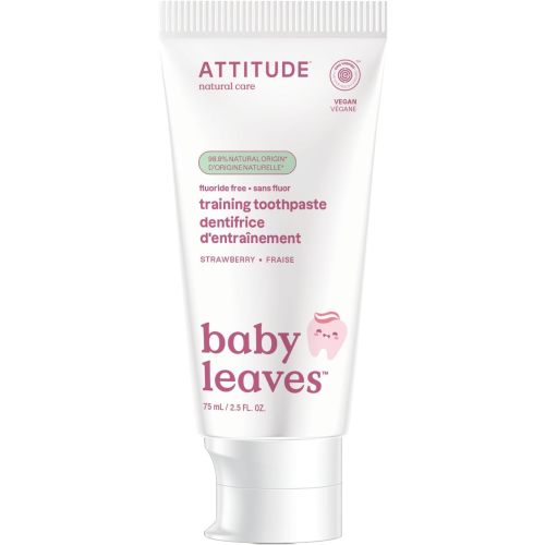 Attitude Fluoride-Free Baby Toothpaste, Safe Training Toothpaste, Natural Origin Ingredients, Gentle Oral Care for Babies & Toddlers, Strawberry Flavor, 2.6 Oz