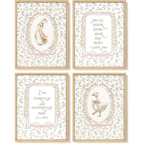 SkyCozy Baby Girl Nursery Decor, Pink Floral Christian Wall Art Decor