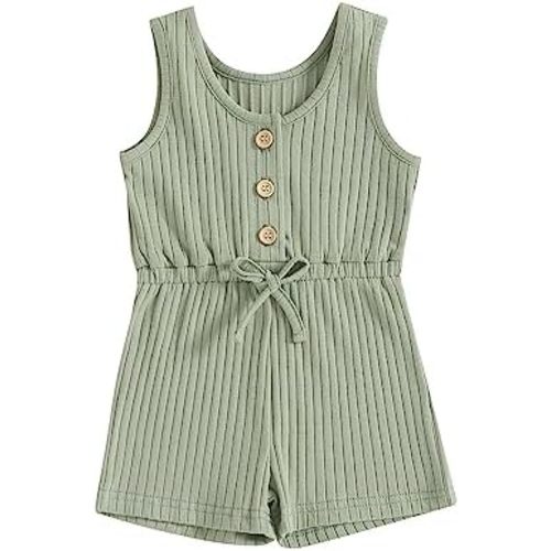 Fernvia Toddler Baby Girl Summer Clothes Sleeveless Ribbed Knitted Jumpsuit Shorts Overalls Baby One Piece Outfit