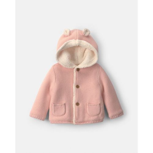 Baby Girl Bear Sweater Knit Hooded Jacket - Pink | Carter's