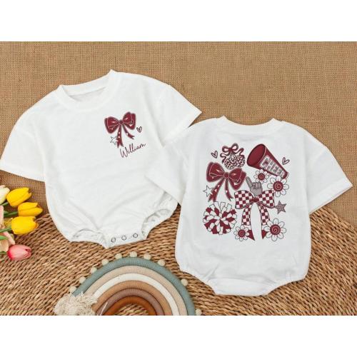 Personalized Cheerleader Baby Romper, Custom Name Game Day Baby Bodysuit, Birthday Girl Infant Outfit, Team Spirit Cheer Toddler Clothes