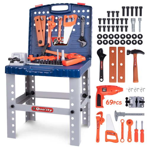 Xueyu Kids Tool Bench, 69 Pcs Foldable Pretend Workbench Toy Tool Set