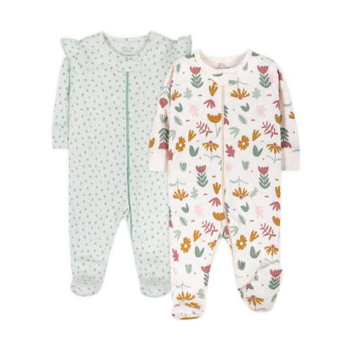 Little Star Organic Baby Girl 2Pk Long Sleeve Sleep N Play, Size 3-6 Months