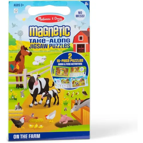 Melissa & Doug Take-Along Magnetic Jigsaw Puzzle Set – On the Farm (2 x 15 Piece) Travel Activity Toy for Preschoolers and Kids Ages 3+ - FSC Certified