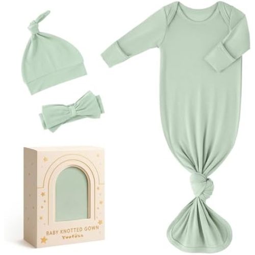 Yoofoss Baby Knotted Gowns 0-3 Months, Newborn Sleepers Hospital Coming Home Outfit for Photograph, Soft Breathable Comfort