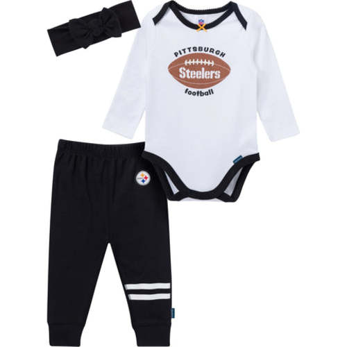 3-Piece Baby Girls Pittsburgh Steelers Bodysuit, Pants & Headband Set