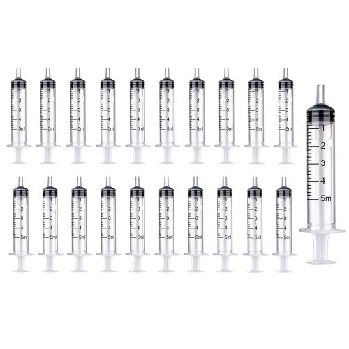 20 Pack 5ml Syringe Sterile Individual Wrap, Disposable Plastic Syringes without Needle for Science Labs,Glue Applicator, Feeding Pets, Measuring Liquids (20x5ml)