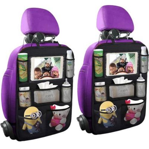Backseat Organizer, Back Seat Mats, Storage Bag, Tablet Holder for Kids, Toddlers Car Seats, Travel Accessories, Road Trip Essentials, 2 pack, Black