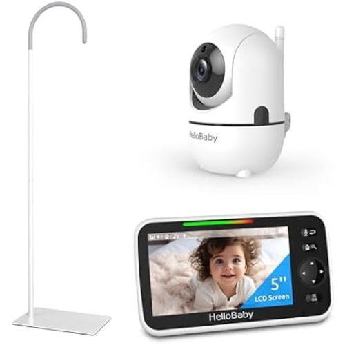 HelloBaby Baby Monitor + Stand, 5'' IPS Screen and 30-Hour Battery, No WiFi Baby Monitor with Camera and Audio, Baby Camera with Floor Stand, HB6550 + Mount