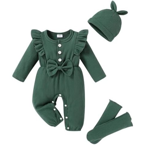 YOUNGER TREE Baby Girl Clothes Newborn Infant Ruffle Romper Long Sleeve Sweater Jumpsuit Hat Socks Toddler Fall Winter Outfit