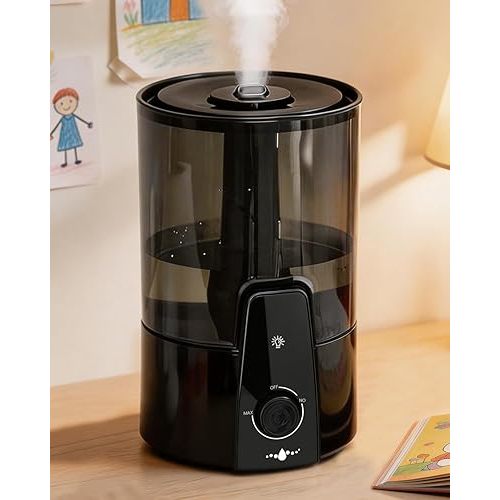 Humidifiers for Bedroom,1.06Gal(4L) Dishwasher Safe Design Easy to Clean, 3-in-1 Humidifier & Aroma Diffuser & Night Light,Top Fill,360° Ultra-Fine Spray,Auto Shut-Off,Home,Baby Nursery,Black