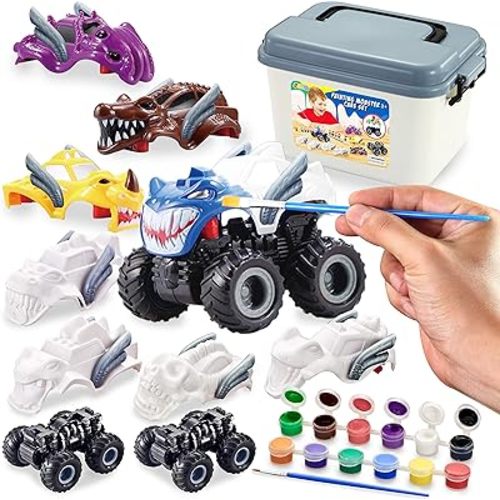 JOYIN Kids Craft Kit Build & Paint Your Own Monster Car Art & Craft Kit DIY Toy Set Make Your Own Monster Friction Powered Truck, Presents for Kids
