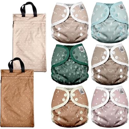 Mama Koala Reusable Adjustable Cloth Diaper Covers Size S,with 2 Pack Waterproof Hanging Wet Dry Bags