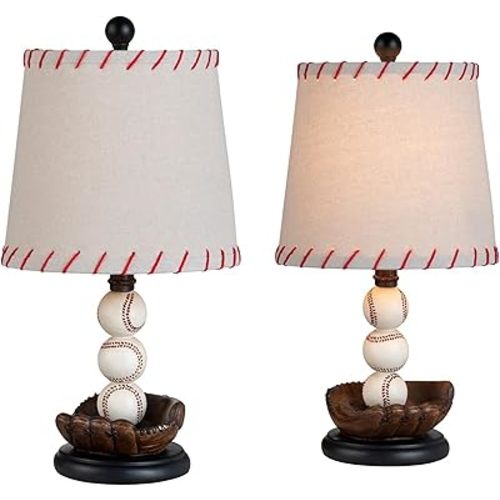 Crestview Collection 20" Baseball Glove Table Lamp Base w/Red Stitching Shade (Set of 2)