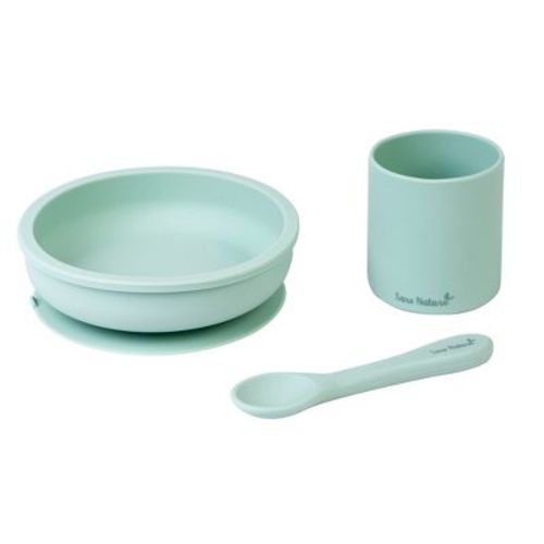 SARO "Nordic Party" 3-Piece Silicone Baby Feeding Set: Suction Plate, Spoon & Cup for Self-Feeding