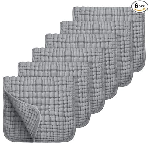 Looxii Muslin Burp Cloths 100% Cotton Muslin Cloths Large 20''x10'' Extra Soft and Absorbent 6 Pack Baby Burping Cloth for Boys and Girls (Grey)