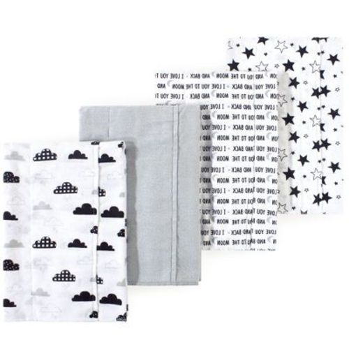 Luvable Friends Hudson Baby Flannel Burp Cloths 4pk, Black Moon