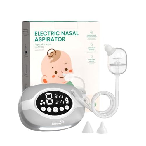 GROWNSY Electric Nasal Aspirator, 9 Suction Levels for Baby, Gray | Hospital-Grade Suction Baby Nose Sucker with Night Light, Soothing Lullabies, Easy Cleaning