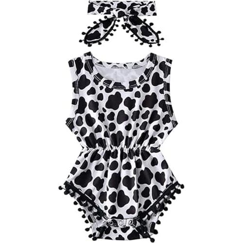 UNICOMIDEA 0-24 Months Baby Girl Romper with Headband 3D Printed Sleeveless Infant Summer Outfits