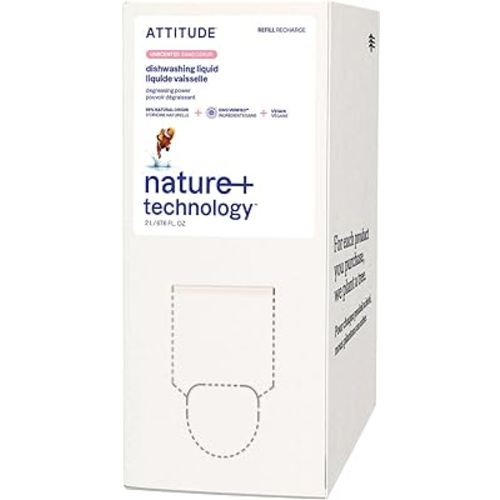 ATTITUDE Dish Soap Refill, EWG Verified, Plant-Based & Vegan Dishwashing Liquid, Naturally Derived, Unscented, 67.6 Fl Oz