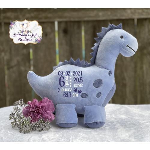 Personalized Birth Announcement Dino Stuffed Animal, Newborn Keepsake, Photo Prop, New Baby Gift, Stats Dino, Dino Nursery, Custom Dino