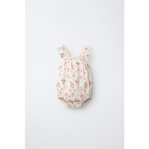 FLORAL EYELET ROMPER - Ecru | (3-6 Months)
