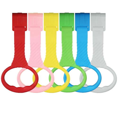 BESTSKY 6Pcs Baby Playpen Pull Up Rings, Plastic Toddler Walking Exercise Handles for Standing, Ergonomic Infant Grip Assistants for Playpens, 7.5 Inch Multicolor