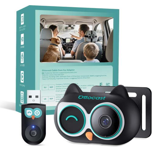 Ottocast Baby Car Camera Displaying on Car Screen,Built-in Wireless CarPlay Cabin Care Car Adapter, 1080P Clear No-Glow Night Vision,Split-Screen Navigation,150°Wide Angle