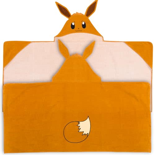 Pokemon Eevee Kids Super Soft Bath/Pool/Beach Soft Cotton Terry Hooded Towel Wrap, 24 in x 50 in, (Officially Licensed Product) By Franco