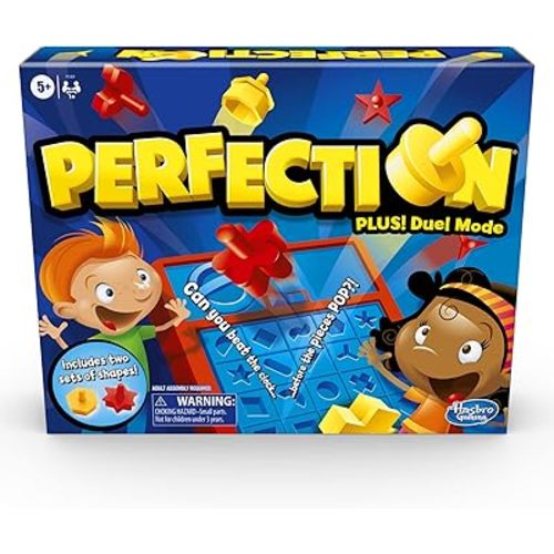 Hasbro Gaming Perfection Plus 2-Player Duel Mode Popping Shapes and Pieces Ages 5 and Up, Easter Gifts for Kids (Amazon Exclusive)