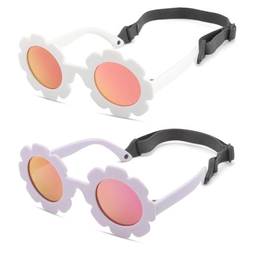 Hycredi Flexible Bendable Flower Baby Polarized Sunglasses with Strap for Newborn Infant Girls Age 0-24 Months