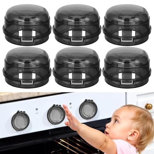 Gas Stove Knob Covers – Heat-Resistant Baby Proof Stove Knob Covers, Universal Size Gas Stove Knob Locks, Stove Child Proof Knobs with Adhesive, Stove Safety Guard for Kids Toddler Pet(6 Pack)