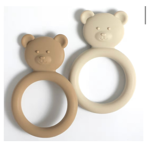 Silicone Baby Teether, Teething Toy Ring for Babies, Easy to Hold Design, BPA Free (Sand + Light Grey)