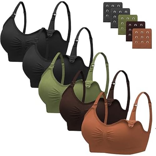 Angelhood Nursing Bra 5 Pack Womens Maternity Breastfeeding Seamless Wireless Sleep Bra with Extenders